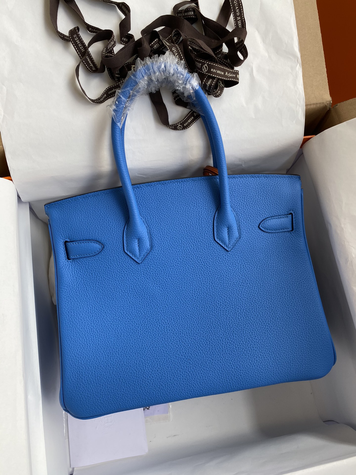 Hermes Birkin 30CM Togo Leather Handbag Blue Hydra